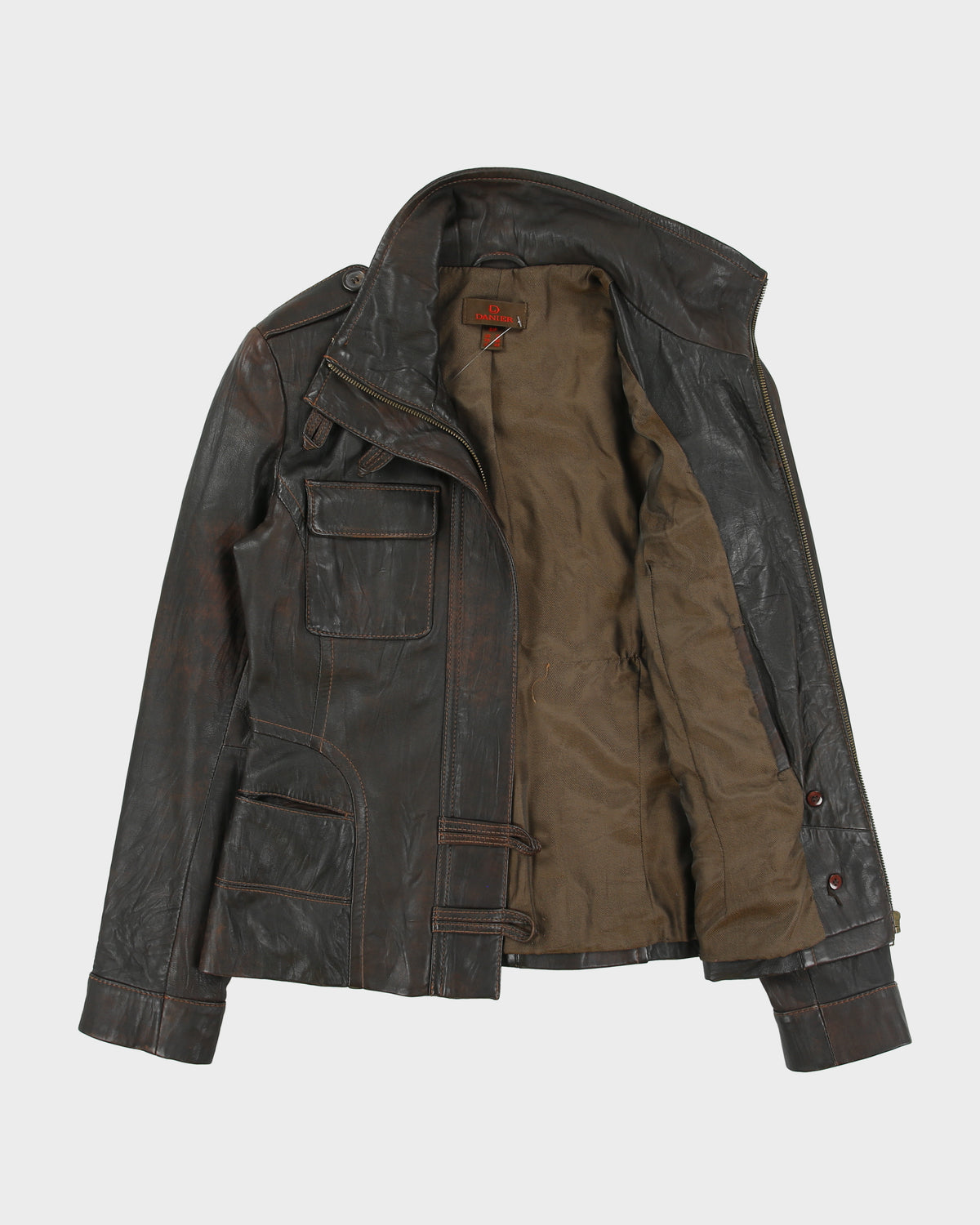 Vintage Y2K 00s Danier Women's Patina Lambskin Leather Funnel Neck Moto Jacket - S