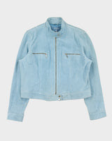 Vintage Y2K 00s Très You Women's Aqua Blue Suede Cafe Racer Moto Jacket - XL
