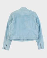 Vintage Y2K 00s Très You Women's Aqua Blue Suede Cafe Racer Moto Jacket - XL