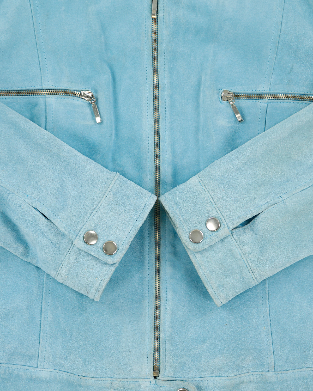 Vintage Y2K 00s Très You Women's Aqua Blue Suede Cafe Racer Moto Jacket - XL