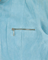 Vintage Y2K 00s Très You Women's Aqua Blue Suede Cafe Racer Moto Jacket - XL