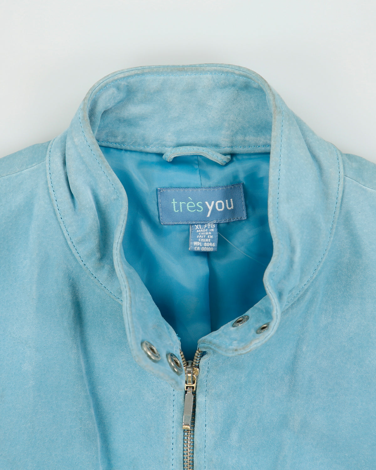 Vintage Y2K 00s Très You Women's Aqua Blue Suede Cafe Racer Moto Jacket - XL