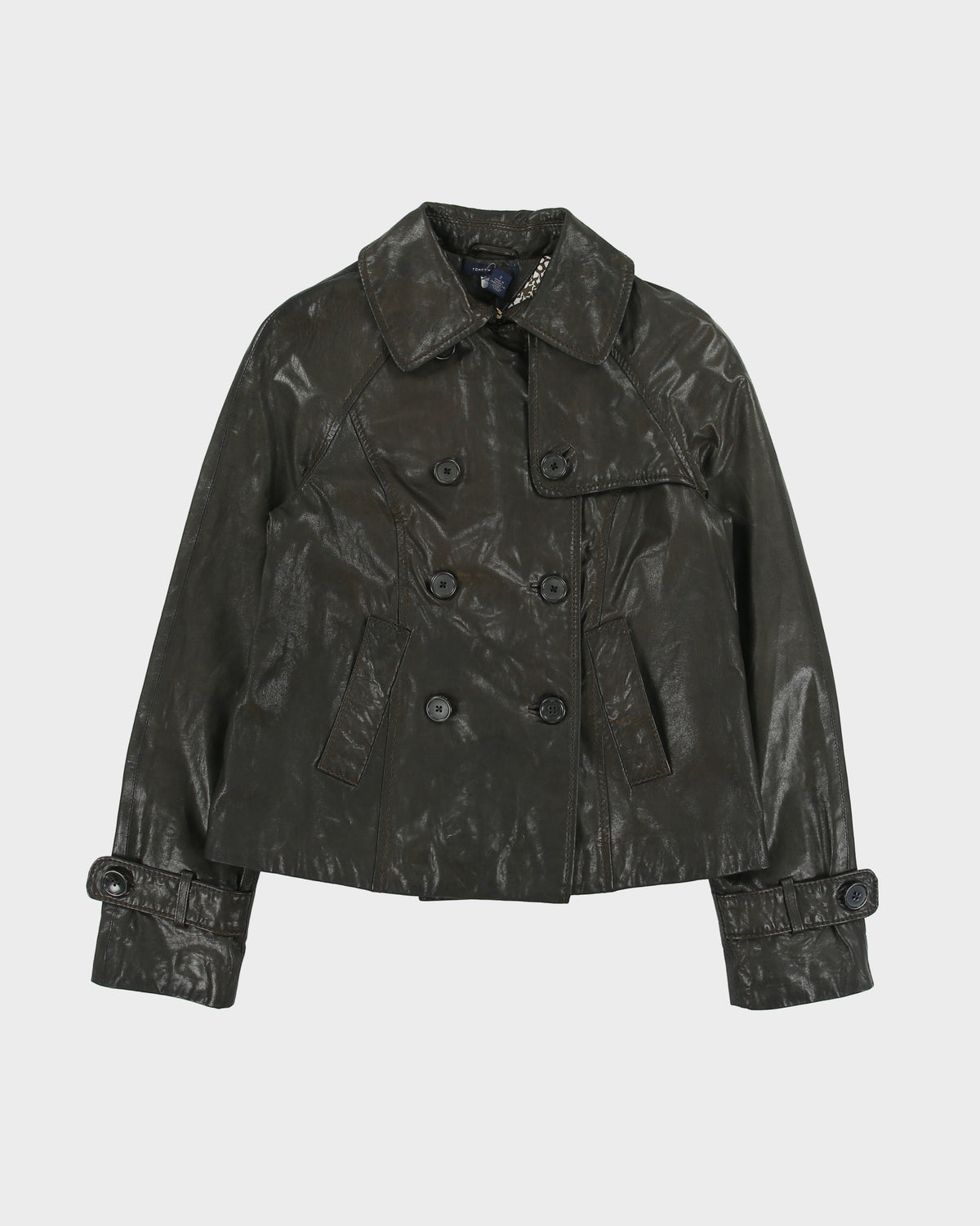 Vintage Y2K 00s Tommy Hilfiger Women's Lambskin Leather Double Breasted Peacoat Jacket - XS