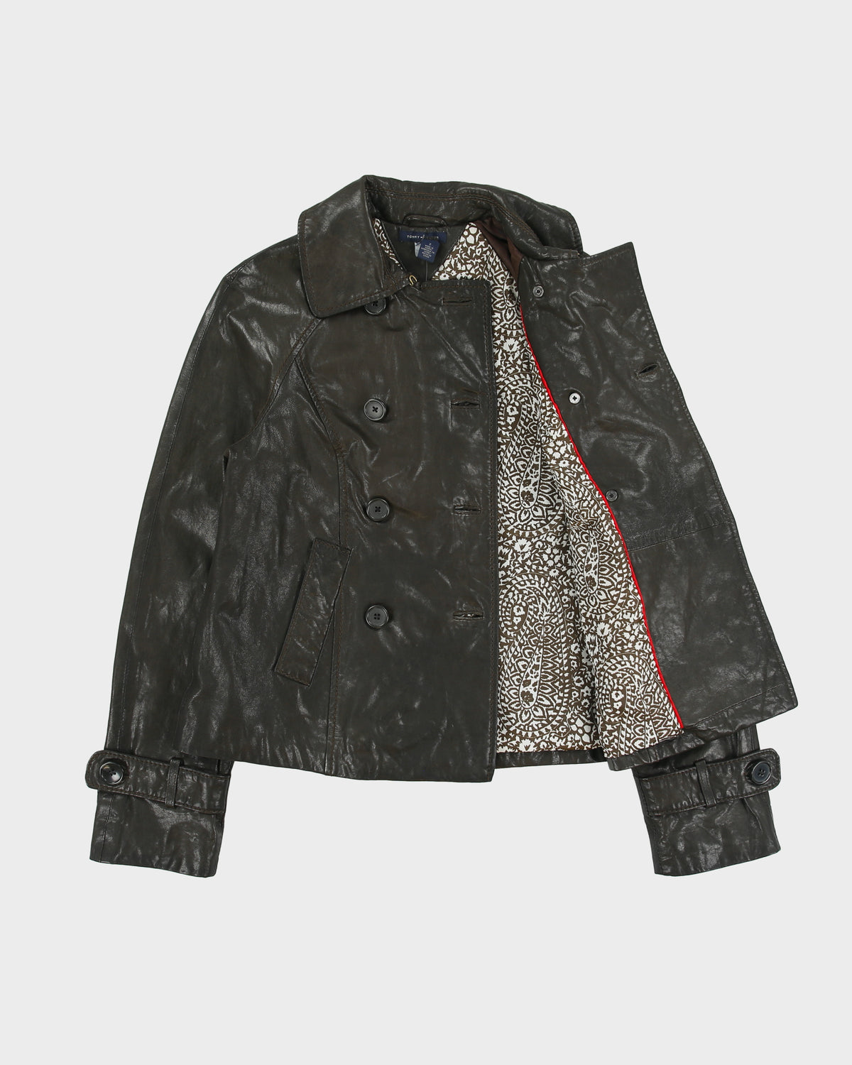Vintage Y2K 00s Tommy Hilfiger Women's Lambskin Leather Double Breasted Peacoat Jacket - XS