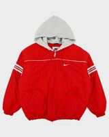 Vintage 1990s Nike Women's Quilt Lined Striped Shell Hooded Puffer Jacket - XL