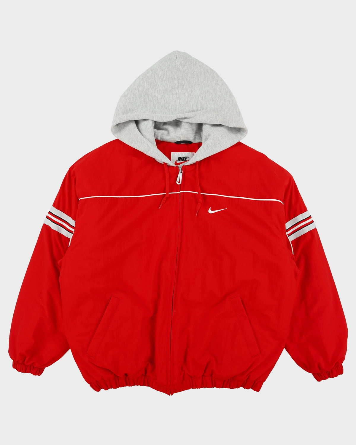 Vintage 1990s Nike Women's Quilt Lined Striped Shell Hooded Puffer Jacket - XL