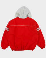 Vintage 1990s Nike Women's Quilt Lined Striped Shell Hooded Puffer Jacket - XL