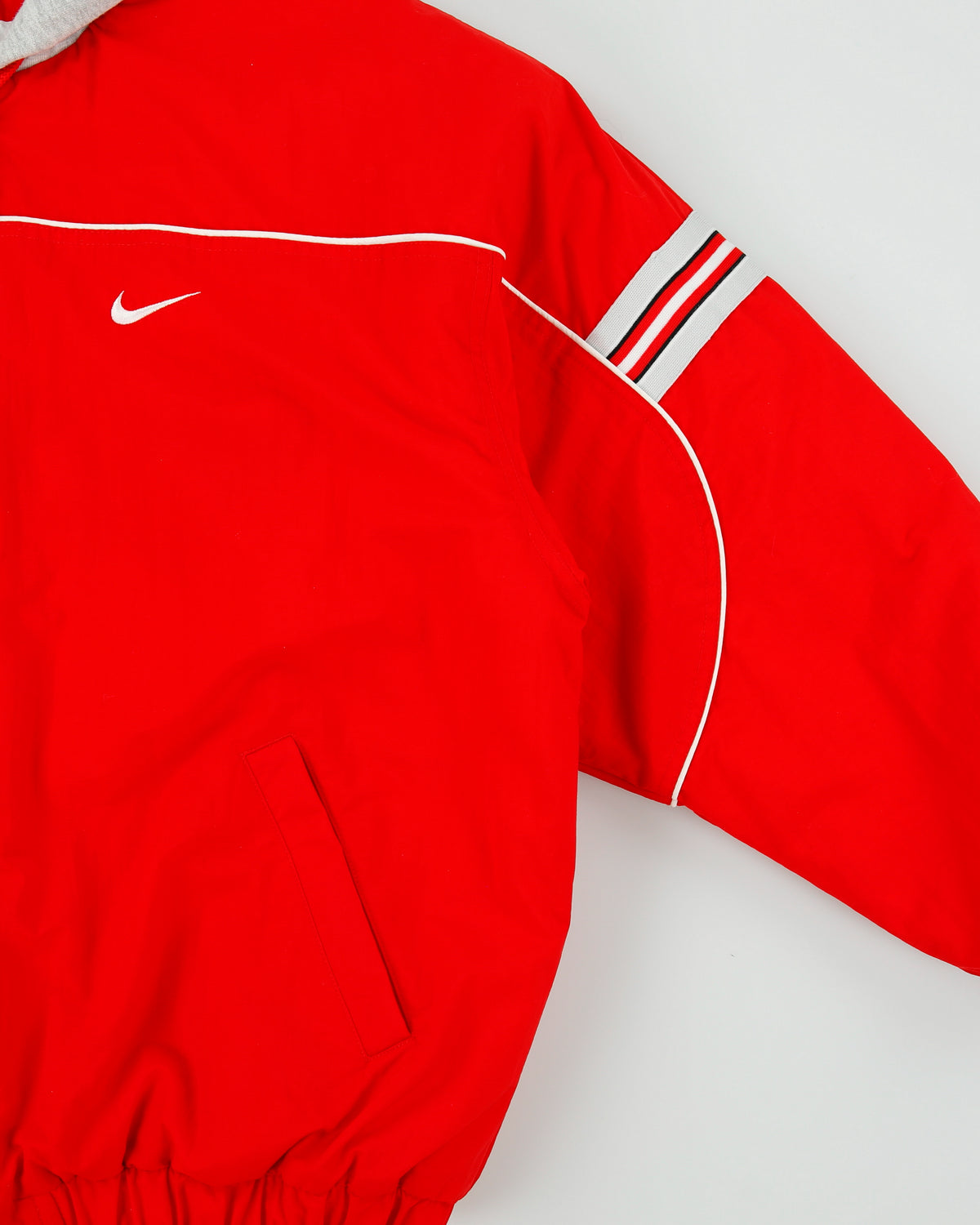 Vintage 1990s Nike Women's Quilt Lined Striped Shell Hooded Puffer Jacket - XL