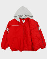 Vintage 1990s Nike Women's Quilt Lined Striped Shell Hooded Puffer Jacket - XL