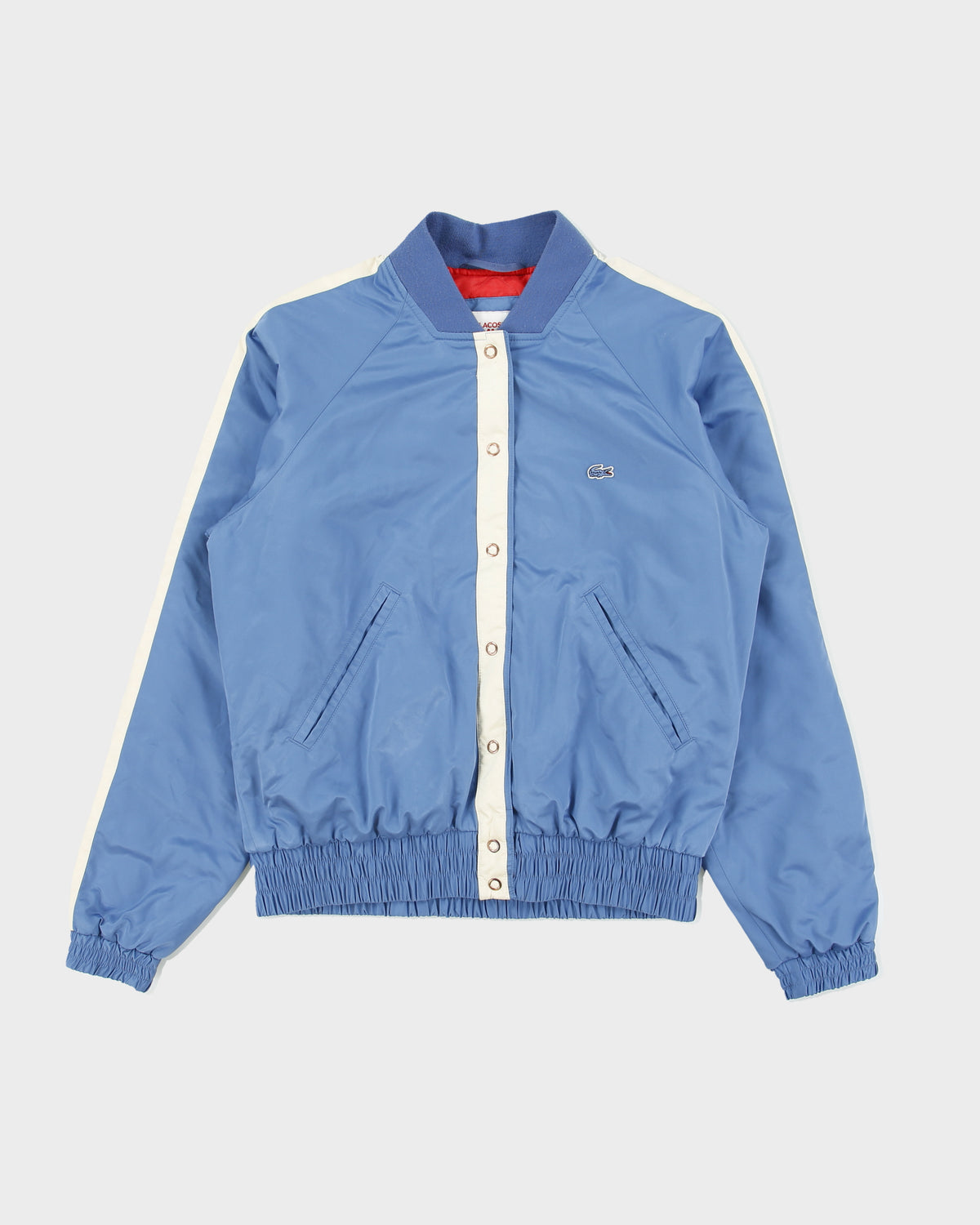 Vintage Lacoste Live Women's Quilt Lined Satin Blue Croc Bomber Jacket - S