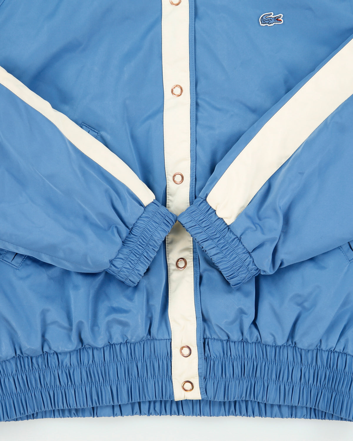 Vintage Lacoste Live Women's Quilt Lined Satin Blue Croc Bomber Jacket - S