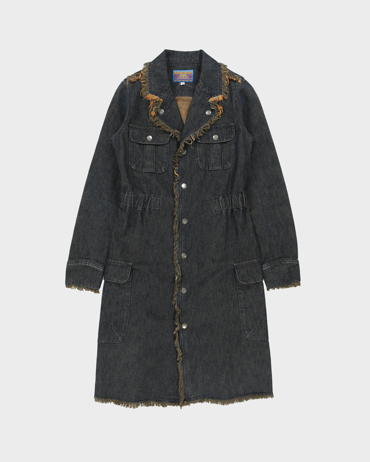 Vintage Y2K 00s BOG Distressed Frayed Hem Long Denim Jacket - S