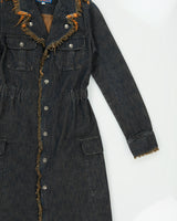 Vintage Y2K 00s BOG Distressed Frayed Hem Long Denim Jacket - S