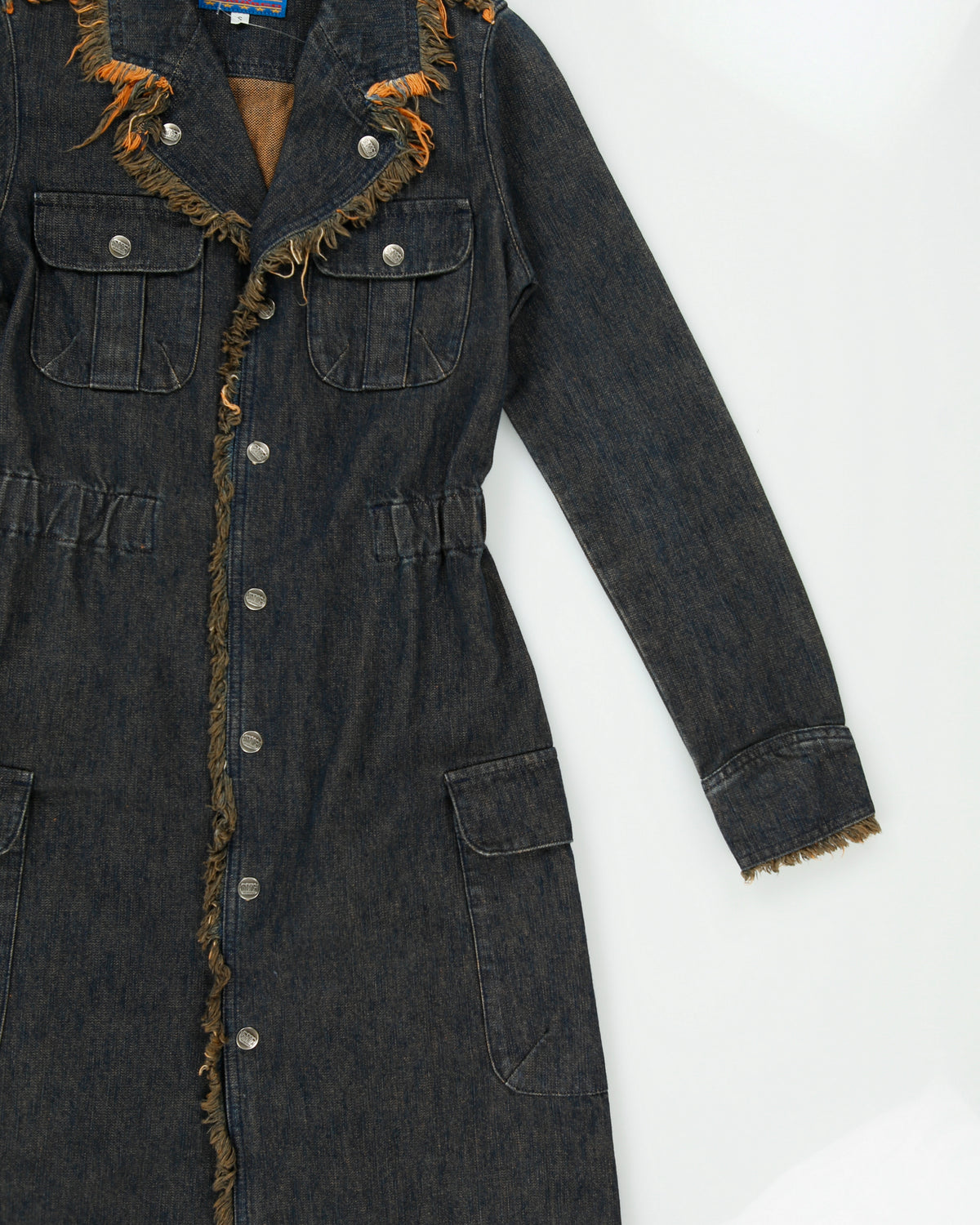 Vintage Y2K 00s BOG Distressed Frayed Hem Long Denim Jacket - S