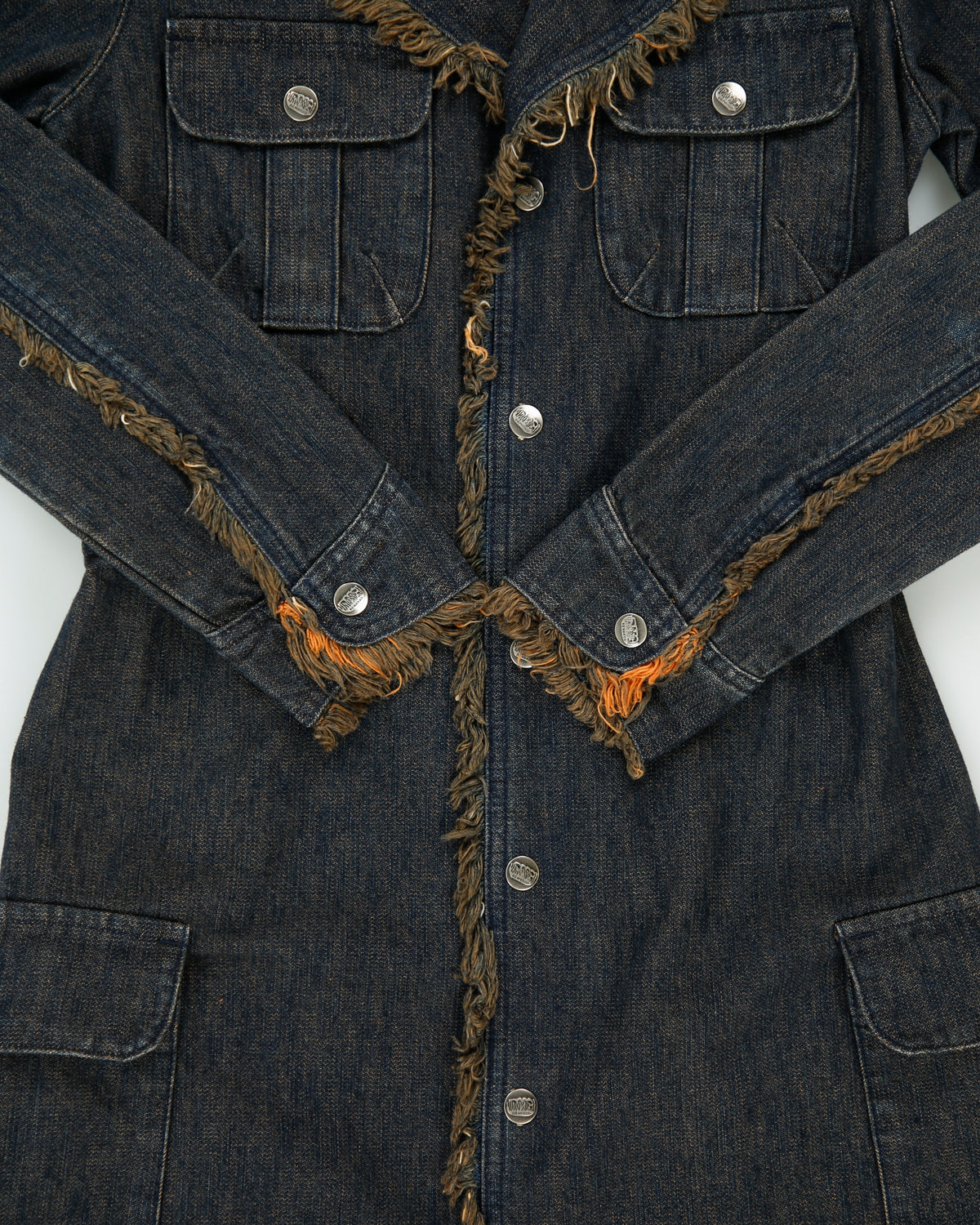 Vintage Y2K 00s BOG Distressed Frayed Hem Long Denim Jacket - S