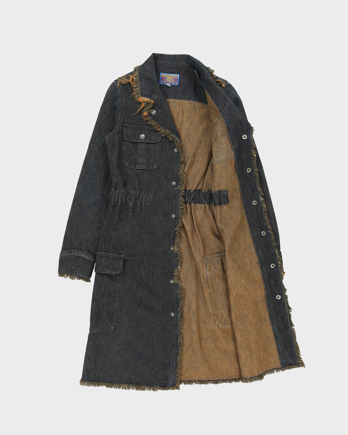 Vintage Y2K 00s BOG Distressed Frayed Hem Long Denim Jacket - S