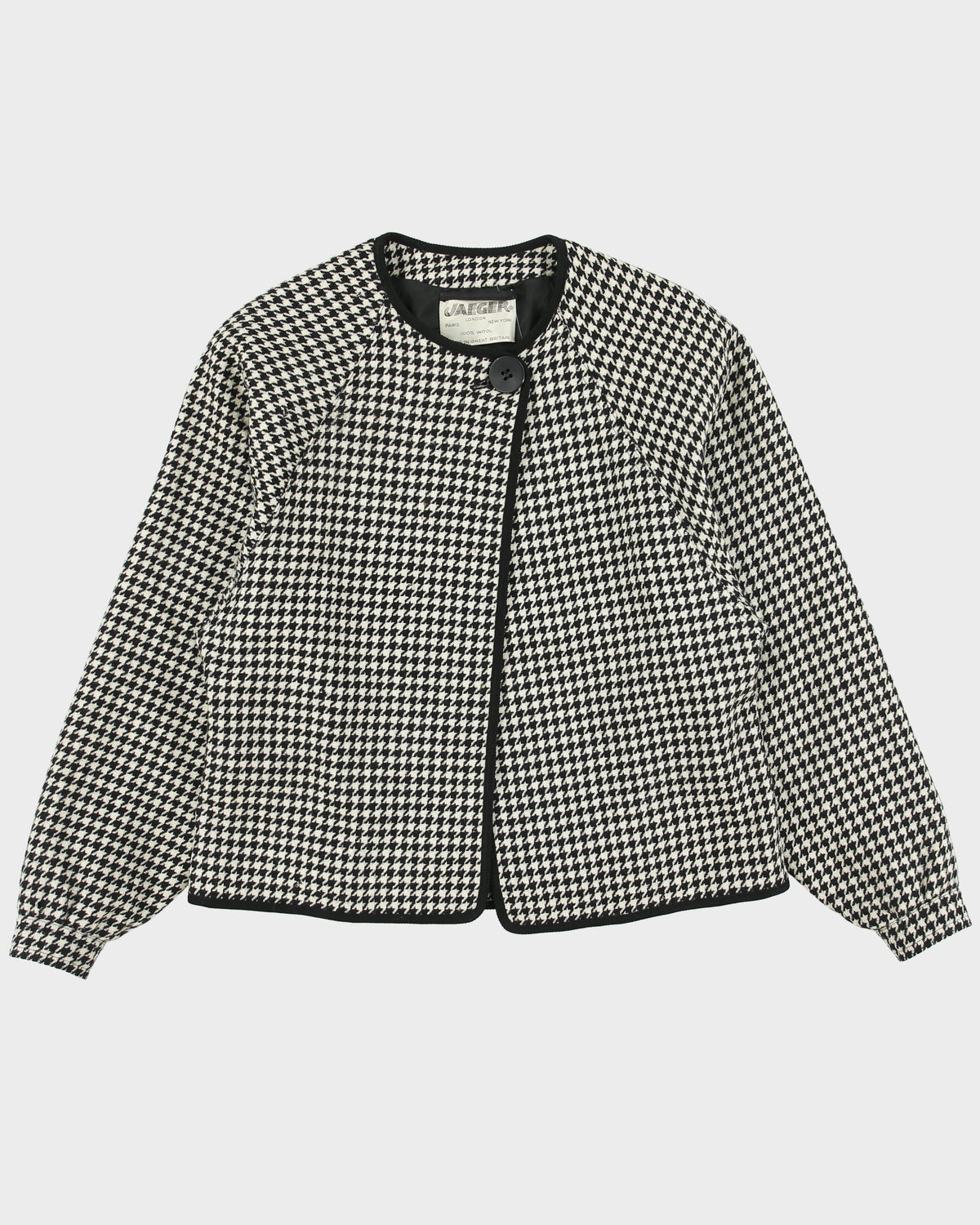 Vintage 1980s Jaeger Wool Houndstooth Single Button Cape Jacket - S