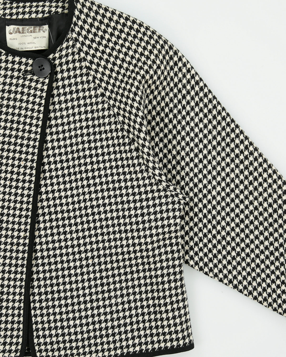 Vintage 1980s Jaeger Wool Houndstooth Single Button Cape Jacket - S