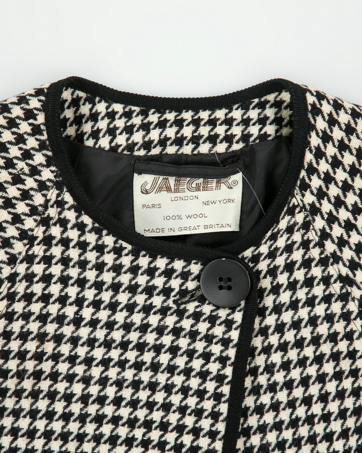 Vintage 1980s Jaeger Wool Houndstooth Single Button Cape Jacket - S