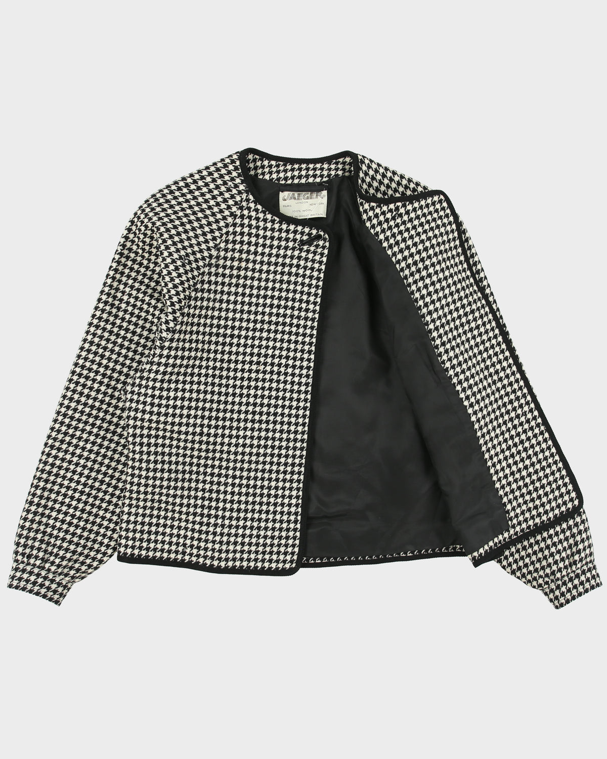 Vintage 1980s Jaeger Wool Houndstooth Single Button Cape Jacket - S