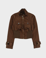 Vintage Y2K 00s Bebe High Neck Cropped Satin Bomber Jacket - M