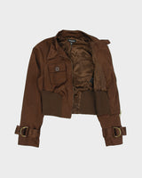 Vintage Y2K 00s Bebe High Neck Cropped Satin Bomber Jacket - M