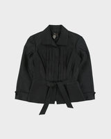 Vintage BCBC Max Azria Silk Cropped Sleeve Waist Tie Blazer Jacket - S