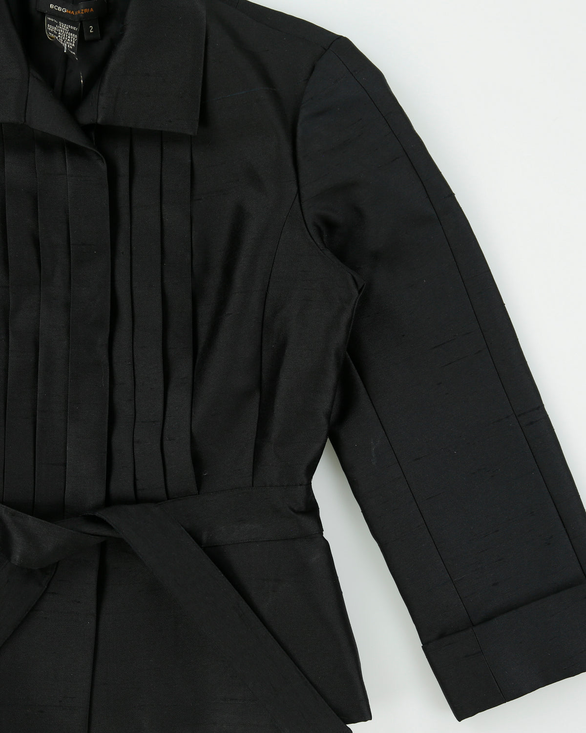 Vintage BCBC Max Azria Silk Cropped Sleeve Waist Tie Blazer Jacket - S