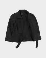 Vintage BCBC Max Azria Silk Cropped Sleeve Waist Tie Blazer Jacket - S