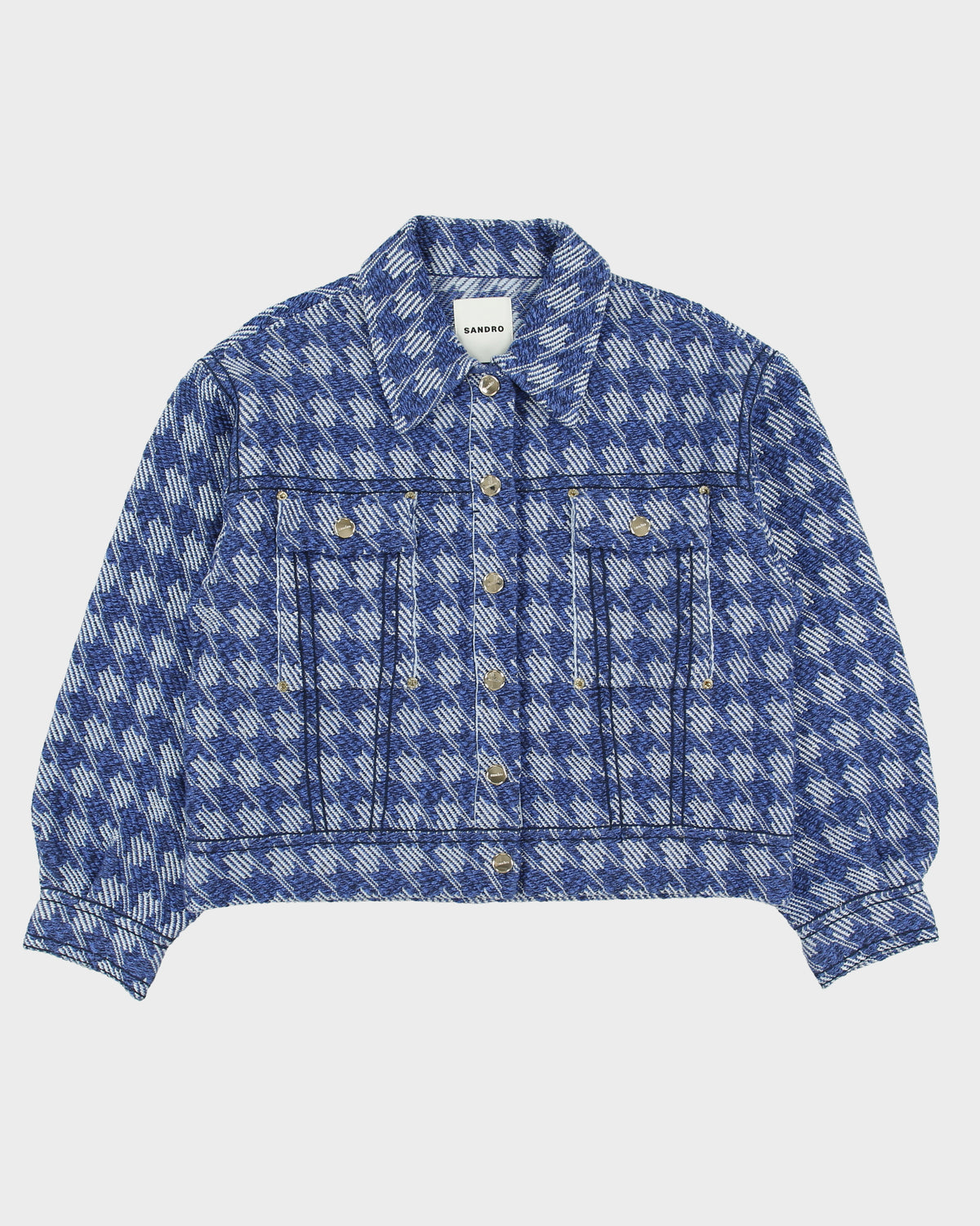 S/S 2022 Sandro Women's Balthazar Houndstooth Tweed Jacket - L