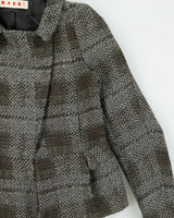 Vintage Y2K 00s Marni Women's Wool Blend Tweed Cropped Double Breasted Jacket - S