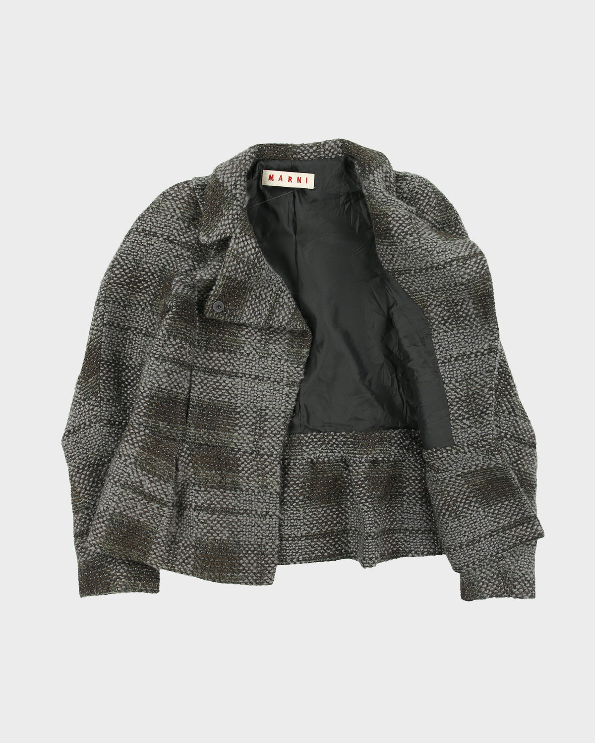 Vintage Y2K 00s Marni Women's Wool Blend Tweed Cropped Double Breasted Jacket - S