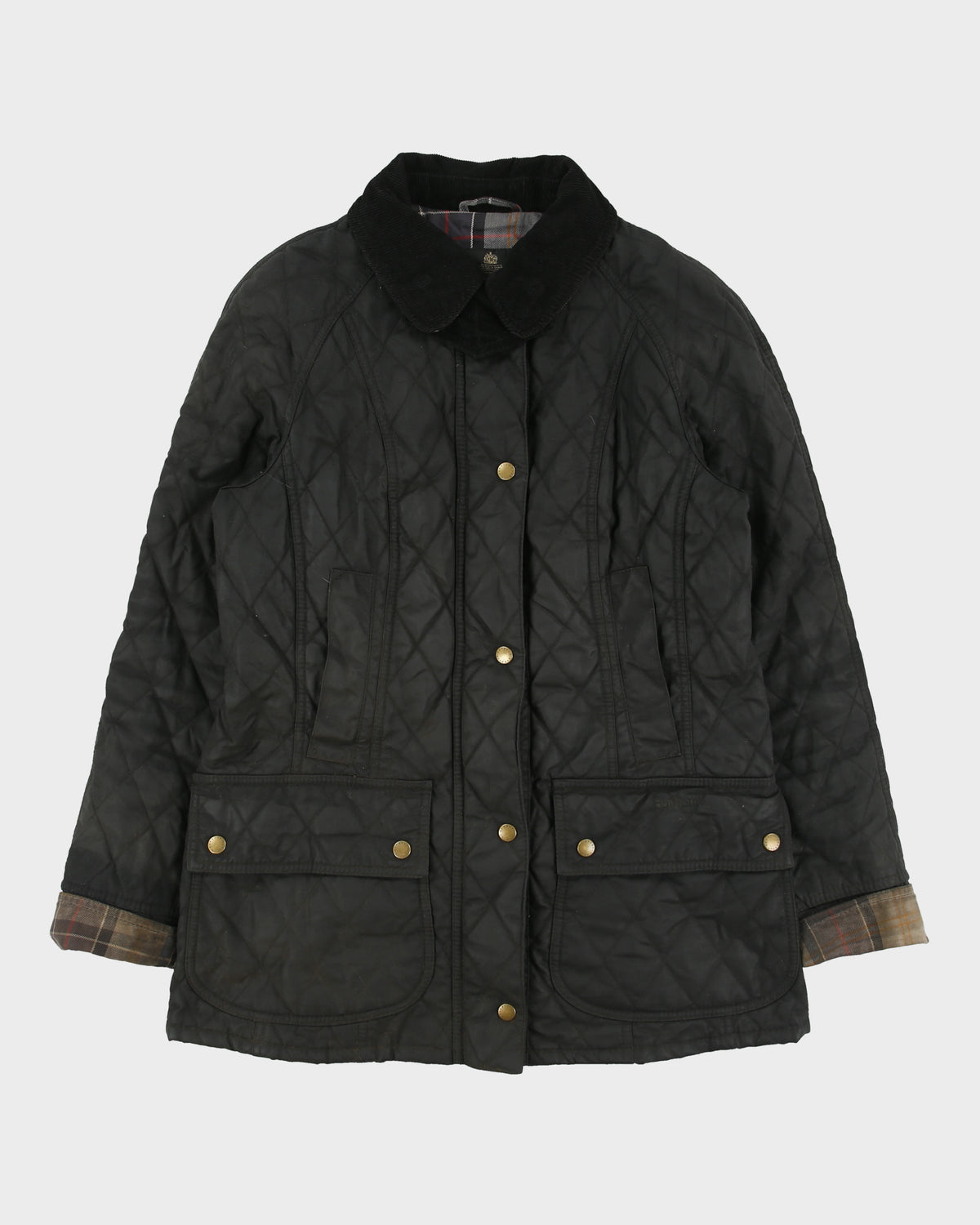 Vintage Barbour Women's Beadnell Original Tartan Diamond Quilted Waxed Jacket - S