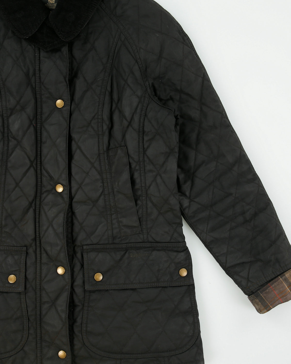 Vintage Barbour Women's Beadnell Original Tartan Diamond Quilted Waxed Jacket - S
