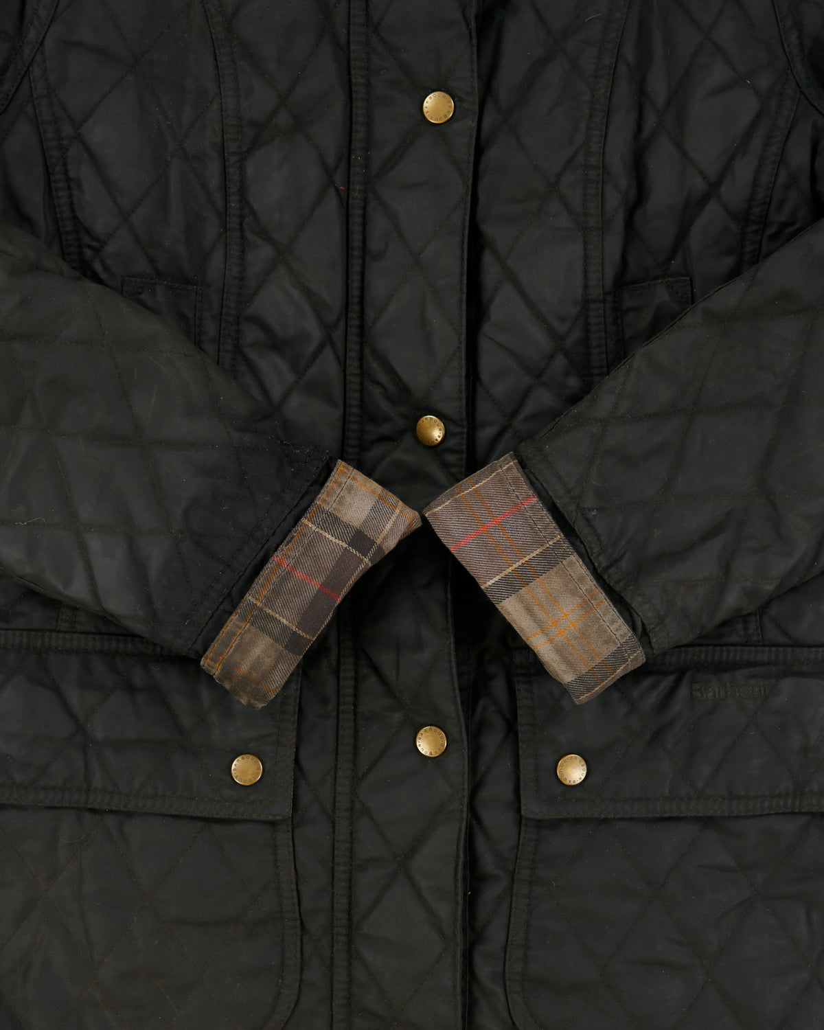 Vintage Barbour Women's Beadnell Original Tartan Diamond Quilted Waxed Jacket - S