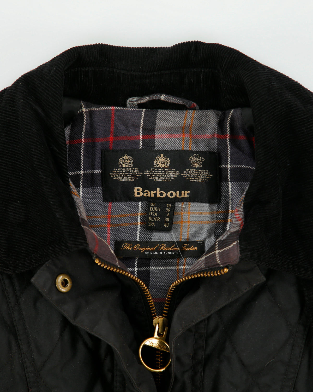 Vintage Barbour Women's Beadnell Original Tartan Diamond Quilted Waxed Jacket - S