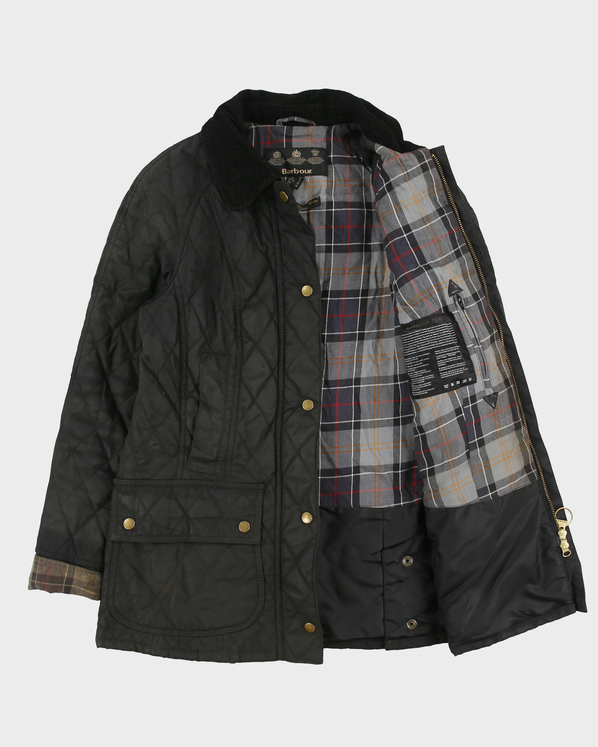 Vintage Barbour Women's Beadnell Original Tartan Diamond Quilted Waxed Jacket - S
