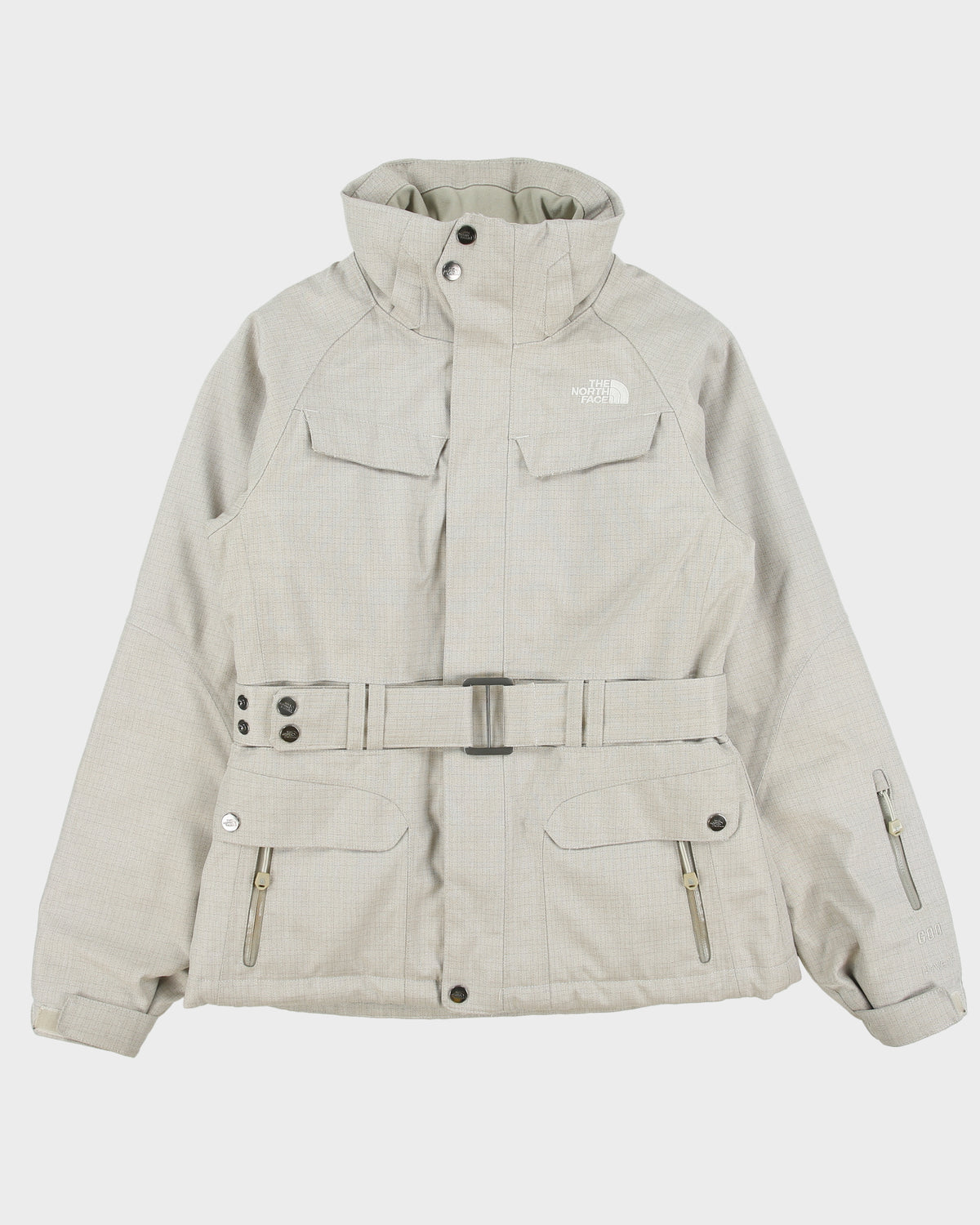 Vintage Y2K 00s The North Face Women's Ivory Plaid 600 Goose Down Hyvent Belted Ski Puffer Jacket - XS