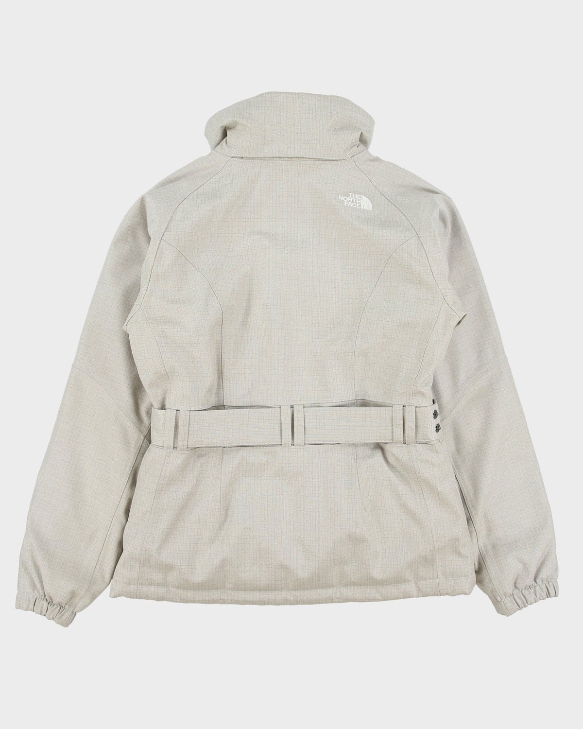 Vintage Y2K 00s The North Face Women's Ivory Plaid 600 Goose Down Hyvent Belted Ski Puffer Jacket - XS