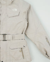 Vintage Y2K 00s The North Face Women's Ivory Plaid 600 Goose Down Hyvent Belted Ski Puffer Jacket - XS