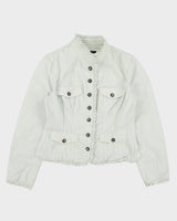 Vintage Y2K 00s Etcetera Women's Baby Blue Rinse Denim Ruffle Jacket - S