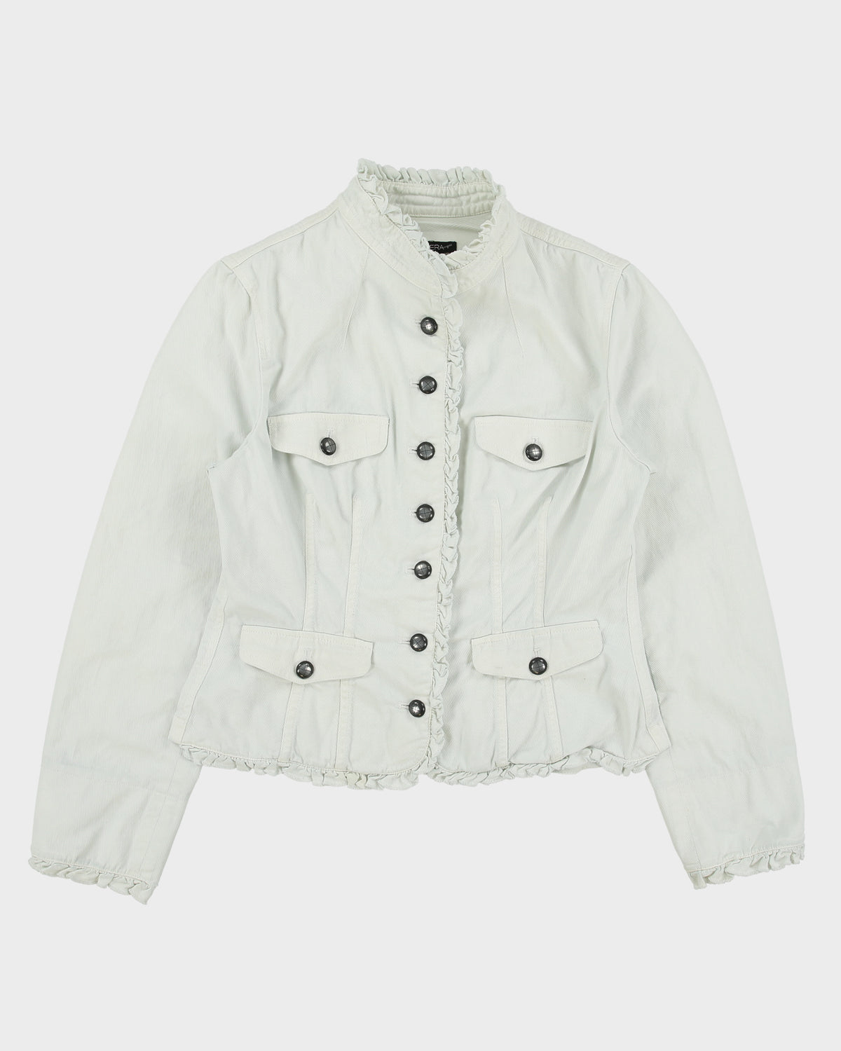 Vintage Y2K 00s Etcetera Women's Baby Blue Rinse Denim Ruffle Jacket - S