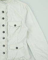 Vintage Y2K 00s Etcetera Women's Baby Blue Rinse Denim Ruffle Jacket - S