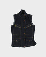 Vintage Y2K 00s Lauren Jeans Ralph Lauren Women's Indigo Denim Patch Pocket Funnel Neck Sleeveless Jacket - S