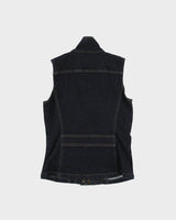 Vintage Y2K 00s Lauren Jeans Ralph Lauren Women's Indigo Denim Patch Pocket Funnel Neck Sleeveless Jacket - S