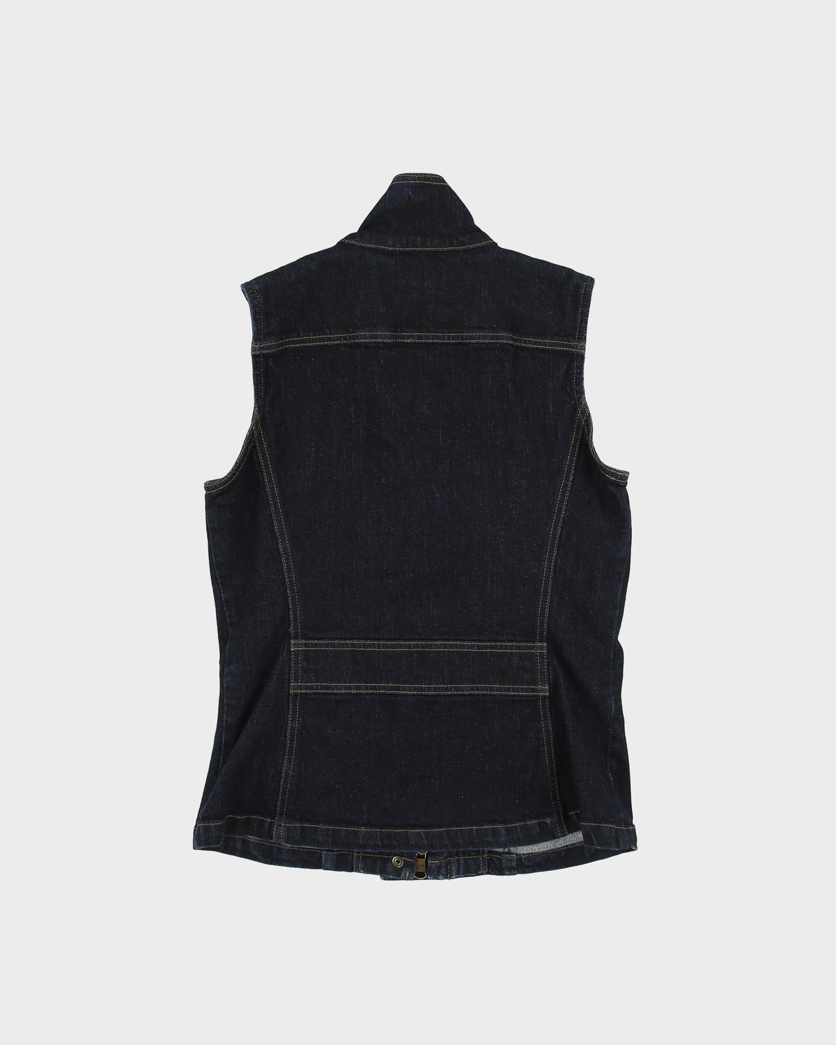 Vintage Y2K 00s Lauren Jeans Ralph Lauren Women's Indigo Denim Patch Pocket Funnel Neck Sleeveless Jacket - S