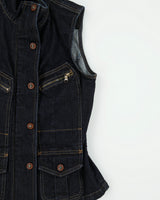 Vintage Y2K 00s Lauren Jeans Ralph Lauren Women's Indigo Denim Patch Pocket Funnel Neck Sleeveless Jacket - S