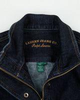 Vintage Y2K 00s Lauren Jeans Ralph Lauren Women's Indigo Denim Patch Pocket Funnel Neck Sleeveless Jacket - S