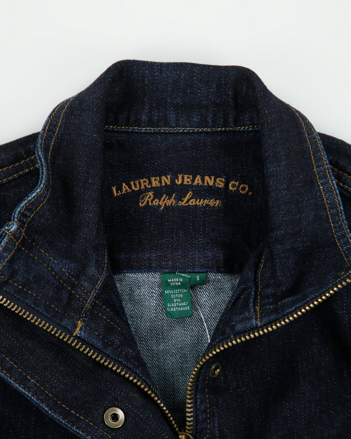 Vintage Y2K 00s Lauren Jeans Ralph Lauren Women's Indigo Denim Patch Pocket Funnel Neck Sleeveless Jacket - S