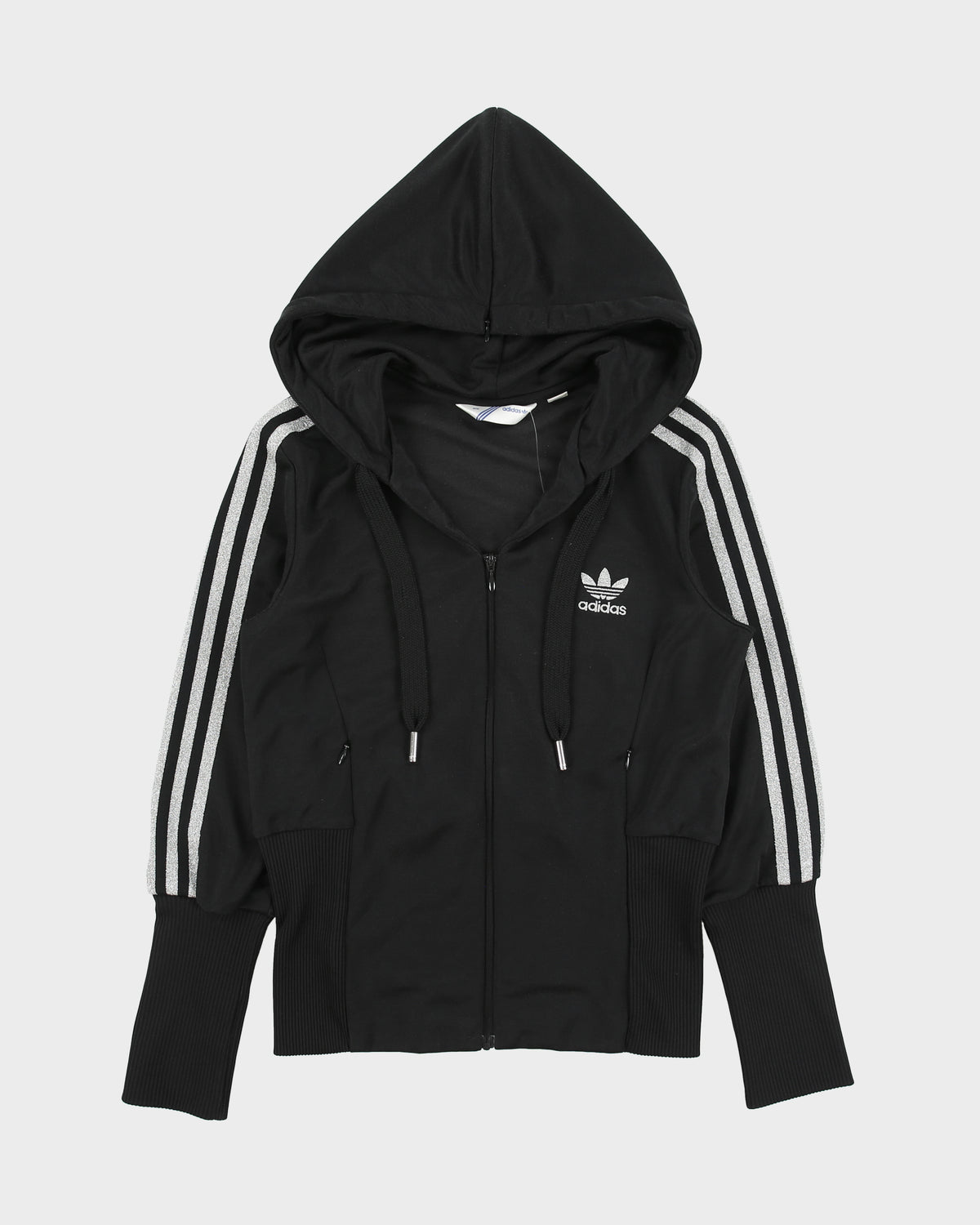 Vintage Y2K 00s Adidas Originals Women's Glitter 3-Stripe Ribbed Split Hood Track Jacket - M